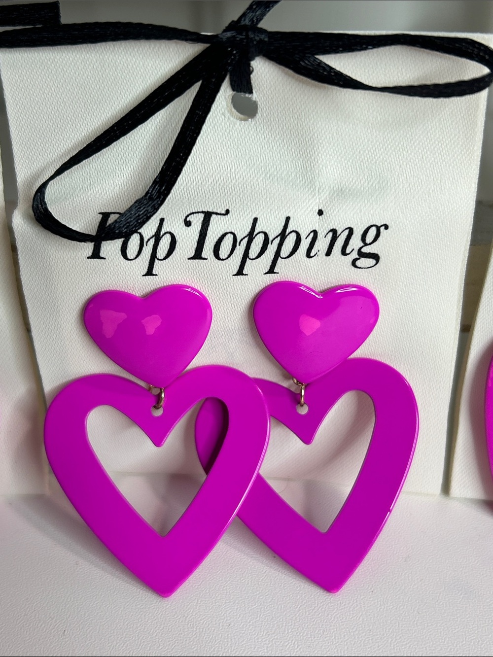 Dark Pink Double Heart Drop Earrings